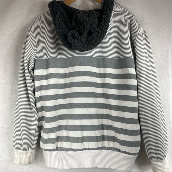 OP OCEAN PACIFIC MENS JACKET L GRAY STRIPE SHERPA FLEECE HOODIE ZIP SWEATSHIRT - Picture 5 of 10